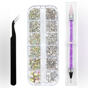 1500pcs Clear Rhinestones in 6 Sizes Flat Back Shiny Crystal AB Nail Art Gems